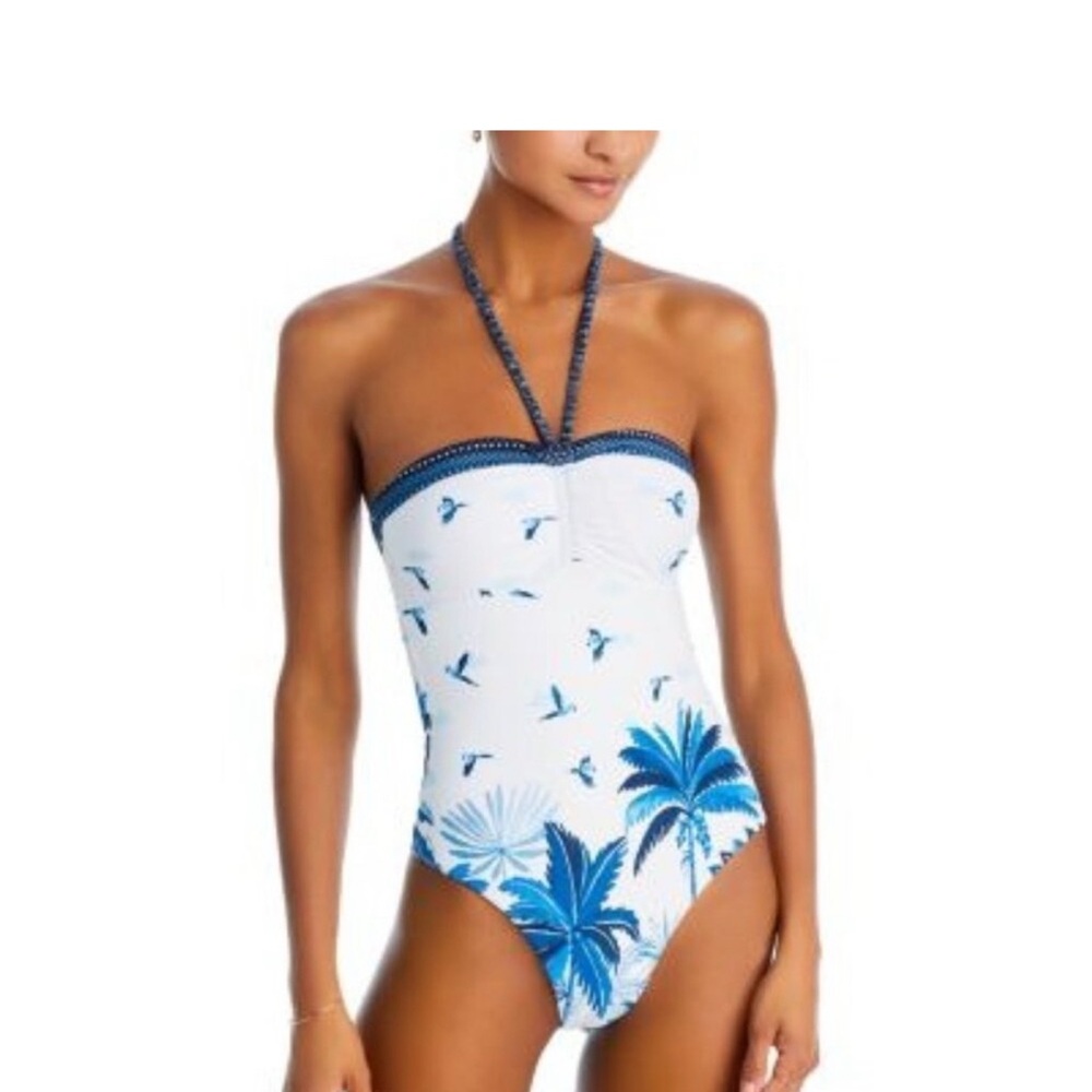 FARM RIO NWT Blue and White Halter One-Piece Swimsuit MEDIUM